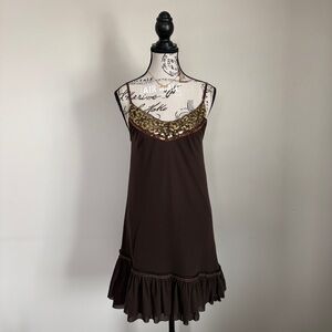 brown sequin neck ruffle hem mini dress | y2k mini dress